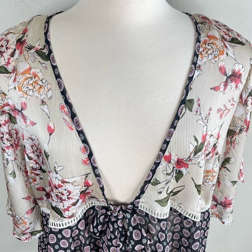 Kori Boho Mixed Print Asymmetrical Flutter Sleeve… - image 4